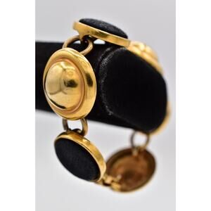 Dauplaise Vintage Bracelet Brushed Gold Black Disc Linked Designer Signed BinBR